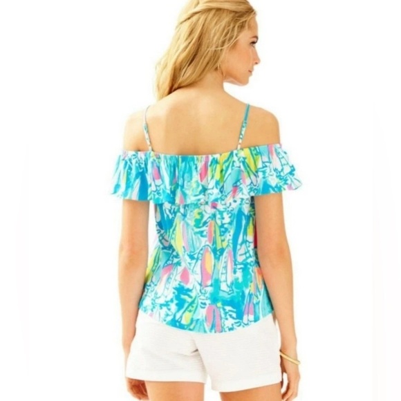Lilly Pulitzer Women Tamiami Off-the-Shoulder Top Medium Ruffle EUC Resortwear - Picture 6 of 7
